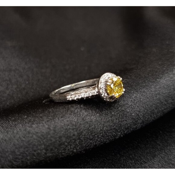 Citrine 925 Sterling Silver GM Signed With White Accent Stones Size 8.25 Made In - Picture 3 of 3